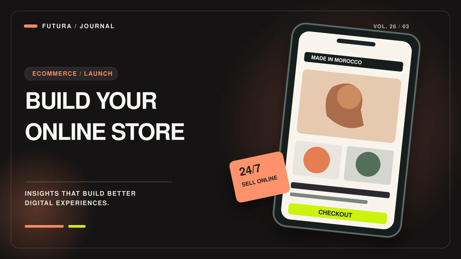 Art-directed mobile storefront showcasing Moroccan pottery, clean product cards and a contrasting checkout call to action.